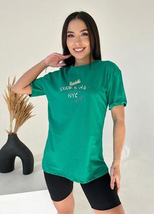 Зелена футболка принтована оверсайз, розмір m