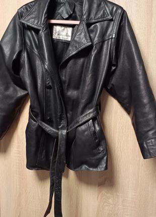 Borsalino винтажный кожаный жакет куртка с пояском р 42/44