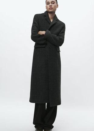 Пальто шерстяне в клітинку zara manteco premium10 фото