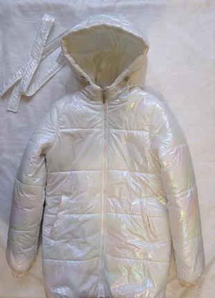 Куртка дитяча біла перламутрова демісзонна хамелеон р. 146