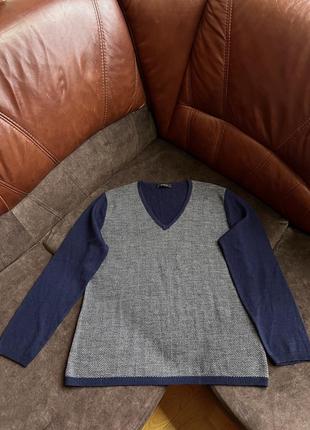 Шерстяной свитер пуловер aviva оригинальный синий серый