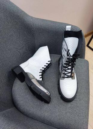 Серебро + белый кожаные ботинки низкие сапоги много цветные по выбору2 фото