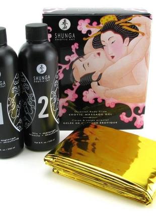 Гель для nuru масажу shunga oriental body-to-body – sparkling strawberry wine плюс простирадло