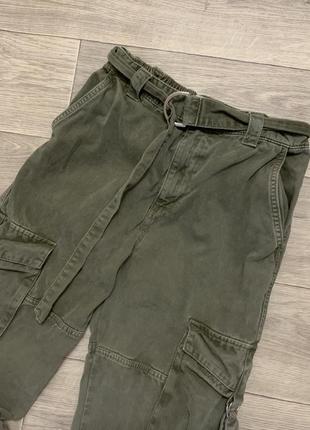 Бледно-зеленые хаки джинсы карго высокая посадка6 фото
