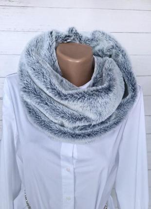 Шарф-хомут на шею осень-зима женский меховый без бренду 23х41 см. серый7 фото