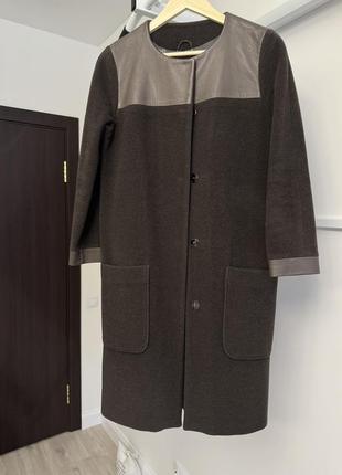 Женственное пальто натуральная шерсть/ кашемир, кожа лайка