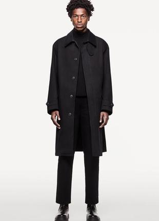 Мужское хлопковое пальто zara черный цвет, размер м, l, xl