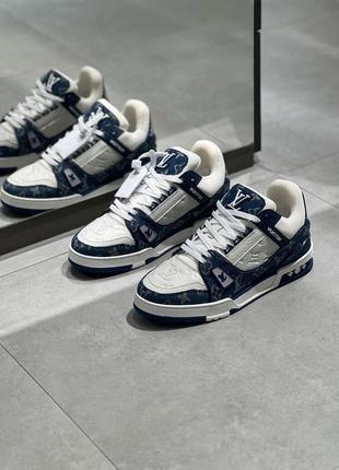 Кроссовки в стиле louis vuitton trainer sneaker white / blue