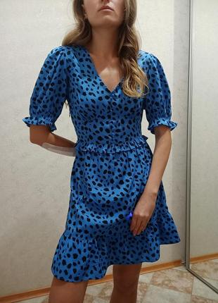 Синее платье в леопардовый принт1 фото