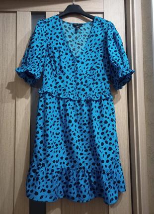 Синя сукня в леопардовий принт6 фото