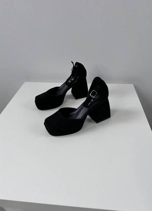 Туфли на каблуках с квадратным носком черные6 фото