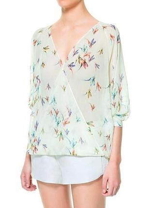 Шикарна шифонова блуза на запах zara пташки і квіти