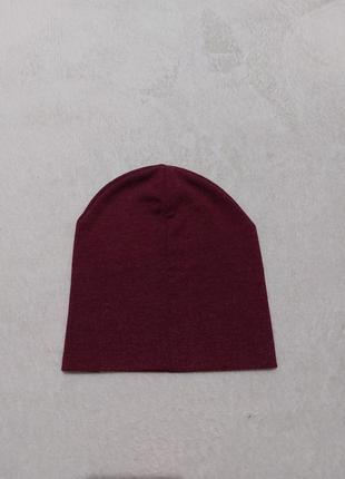 Подвійна трикотажна шапка джерсі на 4-6 років кольору бордо, шапка біні весна-осінь3 фото
