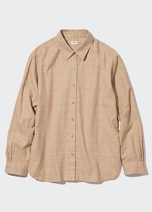 Рубашка uniqlo светлая в клетку soft brushed1 фото