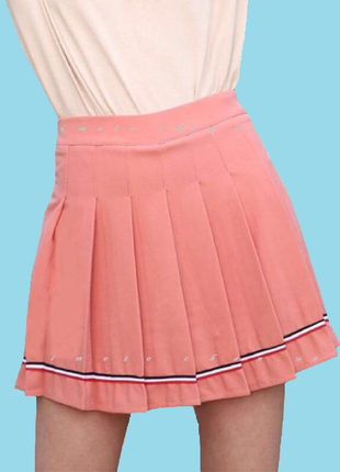 Юбка плиссе с полосками с шортиками розовая складку плиссированная корейская  аниме косплей тенниска2 фото