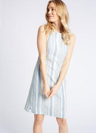 Коллекция m&s полосатое платье-туника из смеси льна
