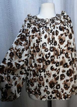 100% вискоза. женская натуральная блуза в принт леопарда, вискозная блузка, объемный рукав, штапель.9 фото