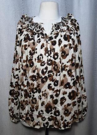 100% вискоза. женская натуральная блуза в принт леопарда, вискозная блузка, объемный рукав, штапель.8 фото