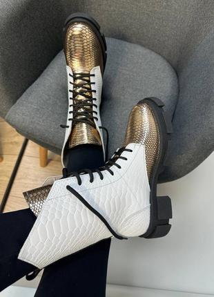 Ексклюзивні черевики з натуральної шкіри білої та золотої колвр на вибір2 фото