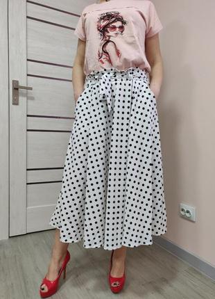 Легка спідниця на гумці в горошок з поясом