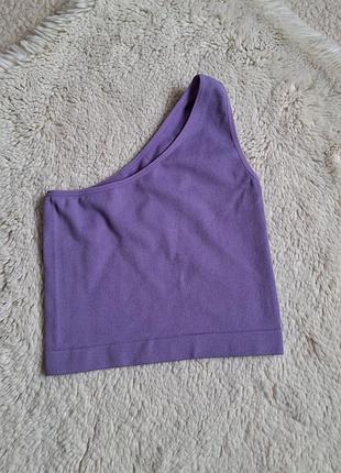 Лавандовий топ в рубчик на одно плече