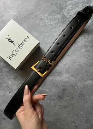 Жіночий чорний шкіряний ремінь в стилі ysl yves laurent