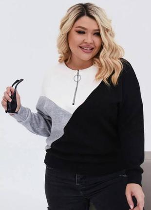 Кофта жіноча комбінована з блискавкою, светр ангоровий4 фото