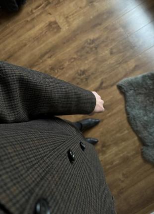 Стильный теплый твидовый шерстяной пиджак в клетку размер л гусиная лапка винтажный стиль4 фото