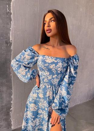 Сукня міді з розрізом в квіти