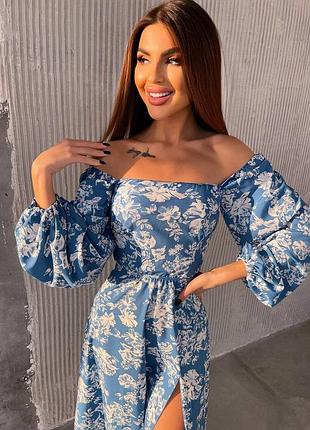 Сукня міді з розрізом в квіти