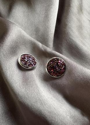 Сережки круглі з блискітками камінцями гвіздок тренд 2024
