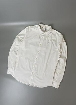 Базовая белая классическая рубашка tommy hilfiger denim slim fit, приталенная, из лого, логотип, томми халфигер, однотонная, оригинал, под брюки3 фото