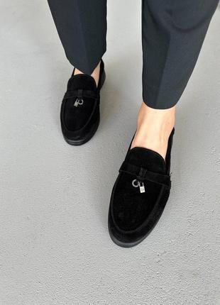 Лофери туфлі жіночі замшеві, чорні6 фото