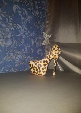 Туфлі леопардові хутро поні2 фото