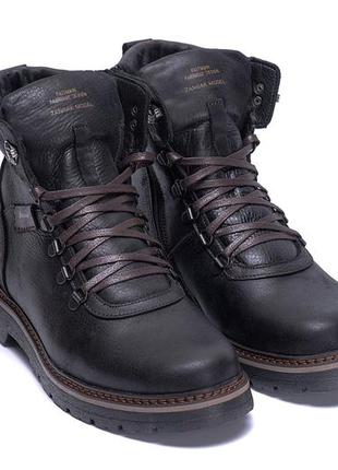 Чоловічі зимові шкіряні черевики zg black military style