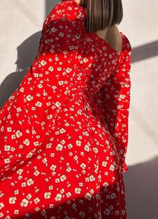 Міді сукня в квіти з розрізом та шнурівкою на спинці9 фото