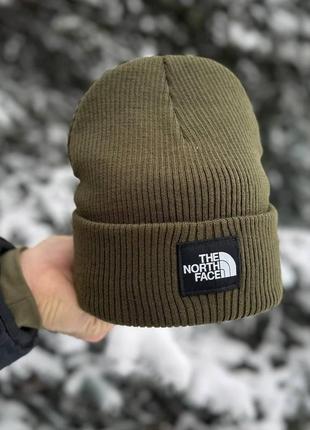 Шапка мужская the north face с подкладкой на флисе хаки шапка зимняя теплая норт фейс