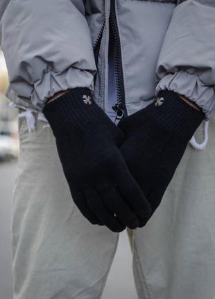 Зимние перчатки флисовые мужские женские khram черные перчатки утепленные осень зима2 фото