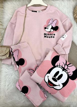 Свитшот толстовка худи леггинсы лосины в рубчик zara minnie mouse disney