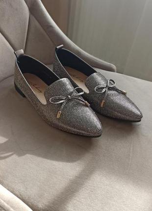 Туфлі туфли лофери натуральна кожа шкіра berkonty лодочки балетки стрази (3)