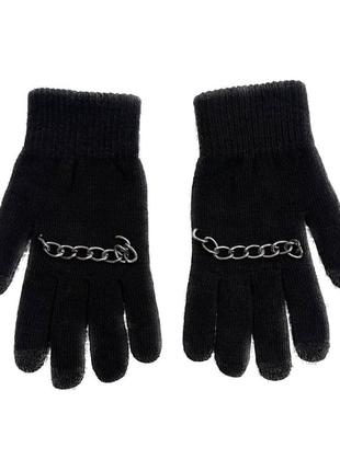 Зимние перчатки флисовые мужские женские tsepochka черные перчатки утепленные осень зима1 фото