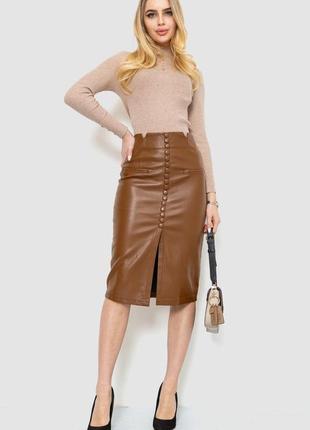 Классическая кожаная женская юбка карандаш прямая женская юбка коричневая юбка миди юбка из эко-кожи3 фото