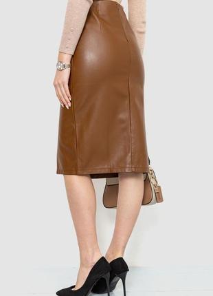 Классическая кожаная женская юбка карандаш прямая женская юбка коричневая юбка миди юбка из эко-кожи5 фото