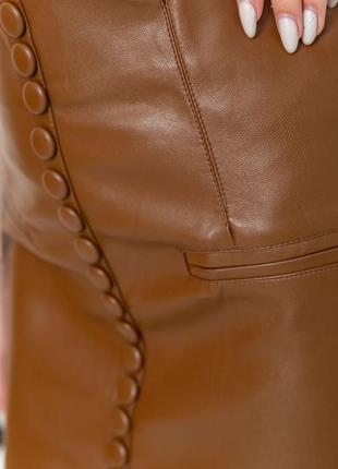 Классическая кожаная женская юбка карандаш прямая женская юбка коричневая юбка миди юбка из эко-кожи4 фото