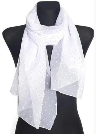 Легкий элегантный шифоновый шарф с блеском, белого цвета2 фото