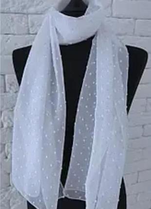 Легкий элегантный шифоновый шарф с блеском, белого цвета