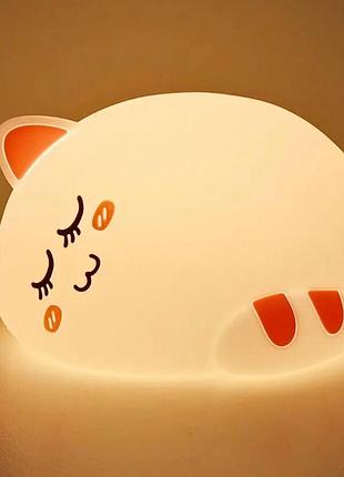 Детский силиконовый ночник светильник "розовый котик" 3d