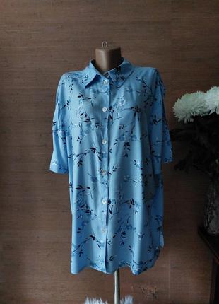 🌸🩵🌸 милая легкая голубая блузка из вискозы принт цветка1 фото