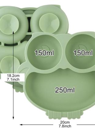 Секционная тарелка совенок, силиконовая посуда, тарелка детская, детская посуда, прикормка2 фото