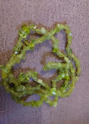 Ожерелье бусы кашаче глаз оливковый цвет1 фото